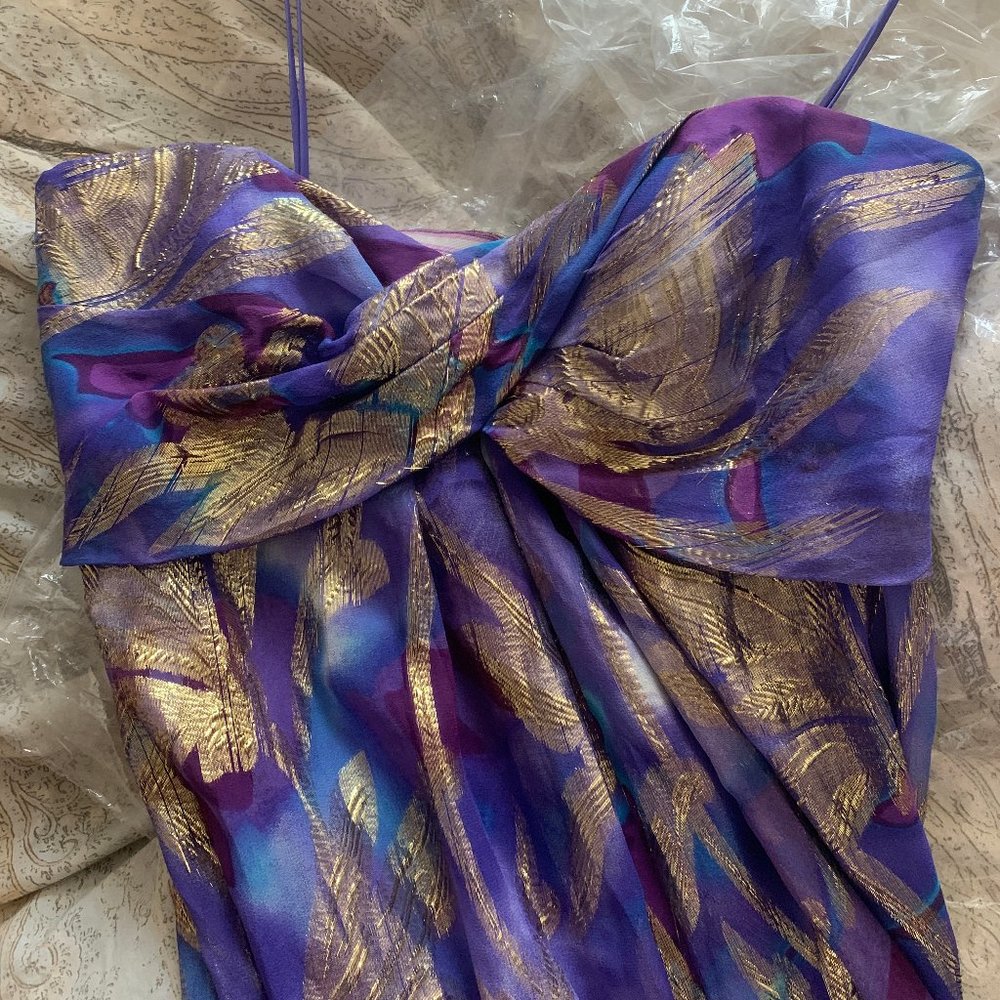 Nicole Miller Purple Gold Metallic Strapless Dress